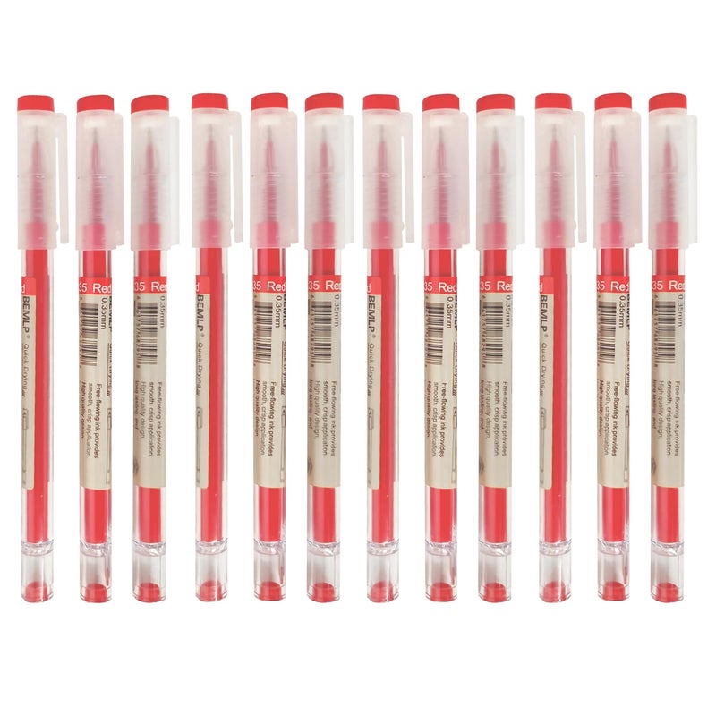 BEMLP Gel Pen 0.35mm Red Ink Pen Maker Pen School Office student Exam Writing Stationery Supply Technical Pens 12 Pcs/Set (Red) - Image 2